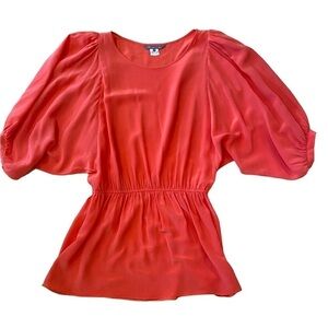 Pippa Coral Colored Blouson Top with Balloon Sleeves